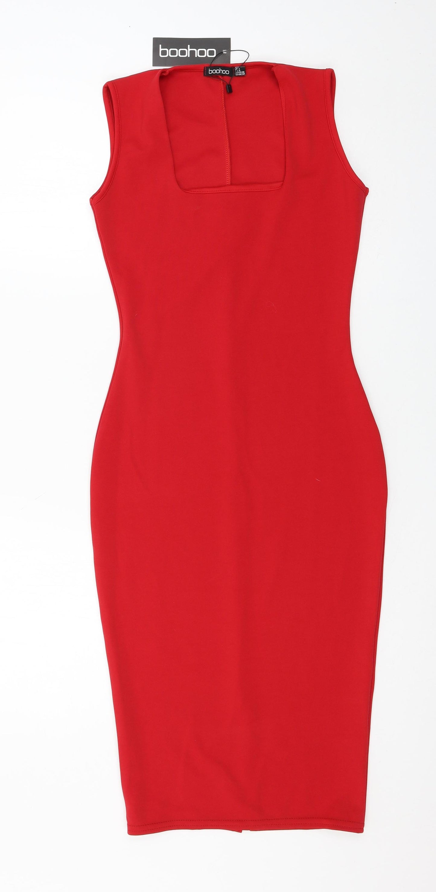 Boohoo Womens Red  Jersey Pencil Dress  Size 8