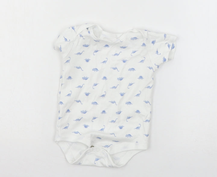 TU Baby White Geometric Jersey Babygrow One-Piece Size 12-18 Months  - DInosaur