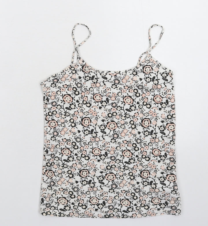 Peacocks Womens White Floral  Basic Tank Size 10