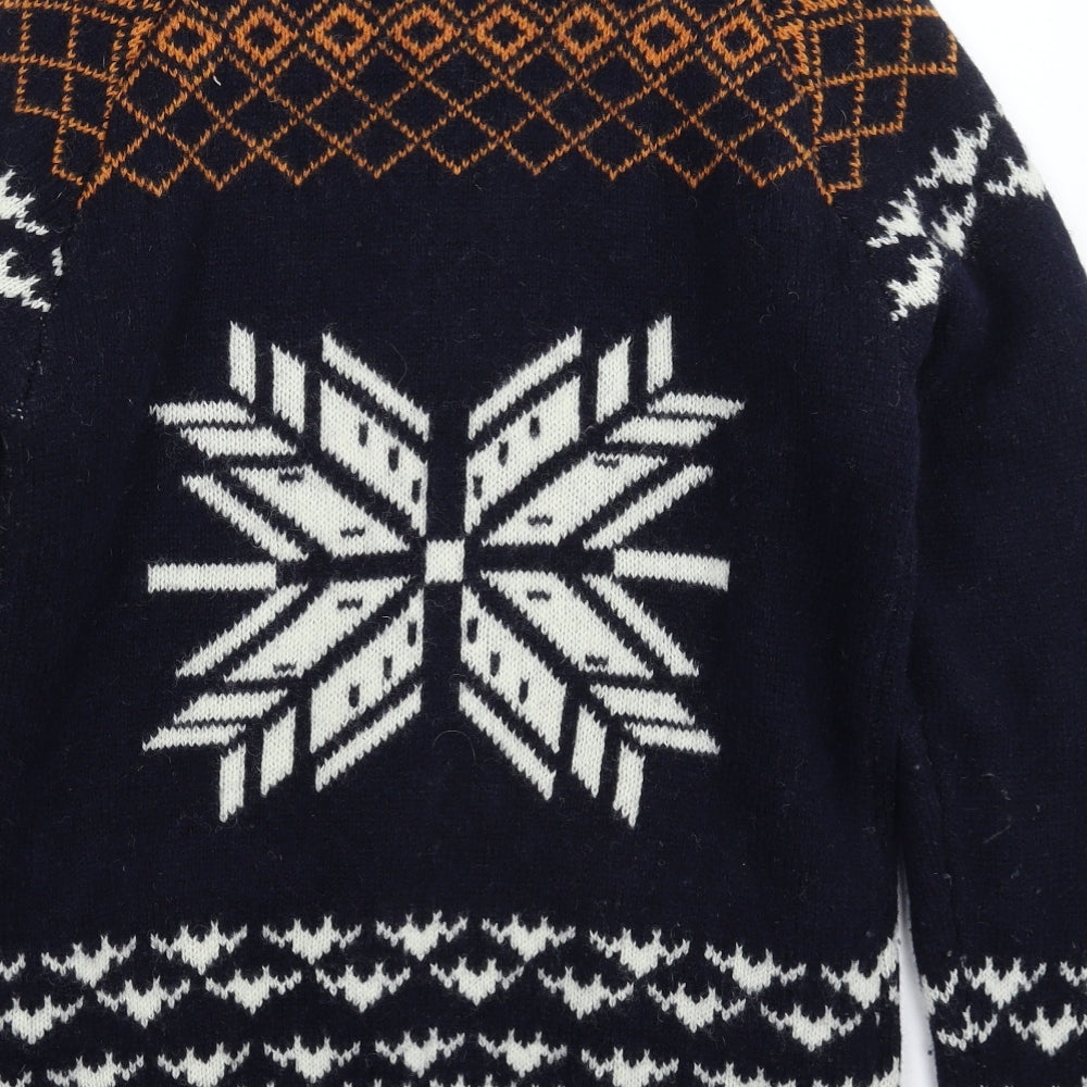 Lyle & Scott Mens Blue Geometric Knit Cardigan Jumper Size M
