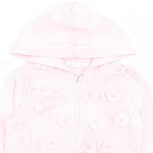 happy house Girls Pink Floral  Full Zip Jumper Size 6-7 Years