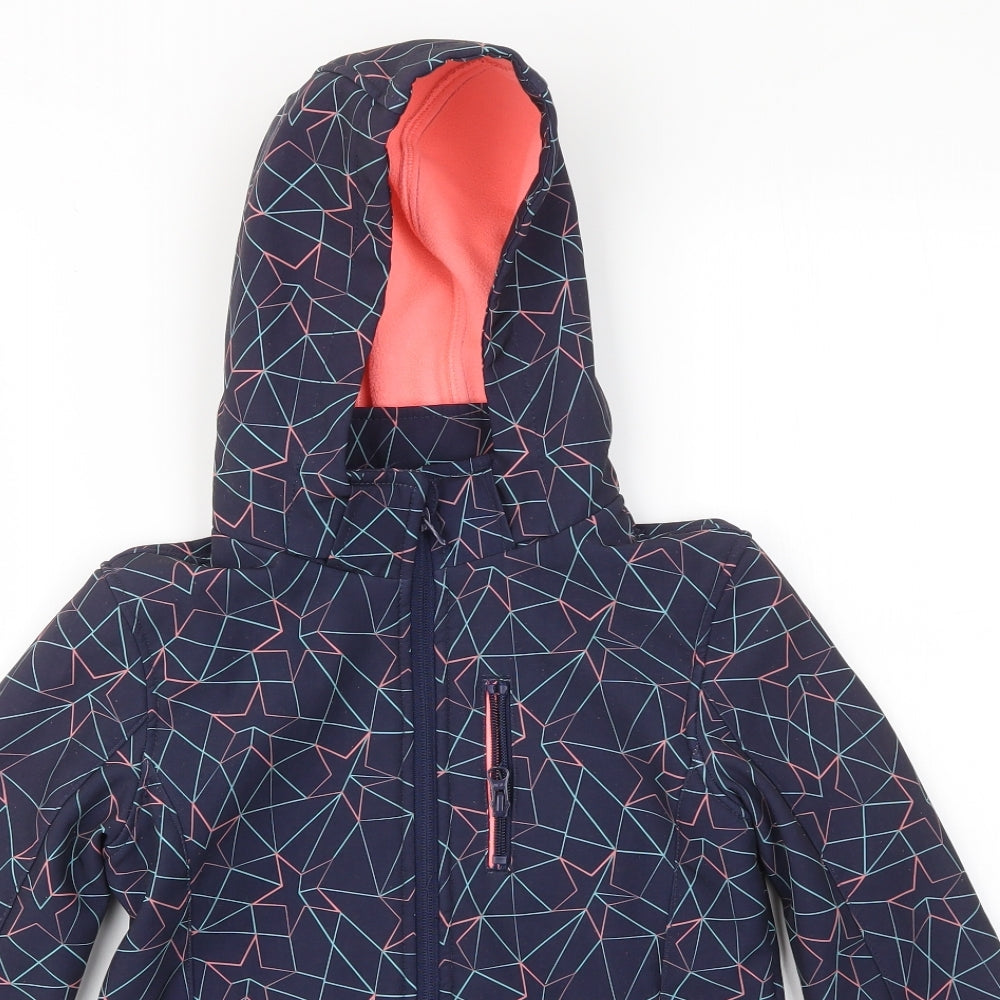 TU Girls Blue Argyle/Diamond  Basic Coat Coat Size 7-8 Years