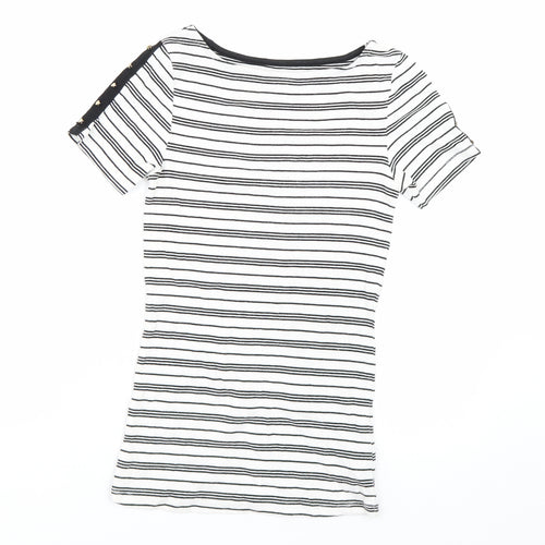 F&F Womens White Striped  Basic T-Shirt Size 6