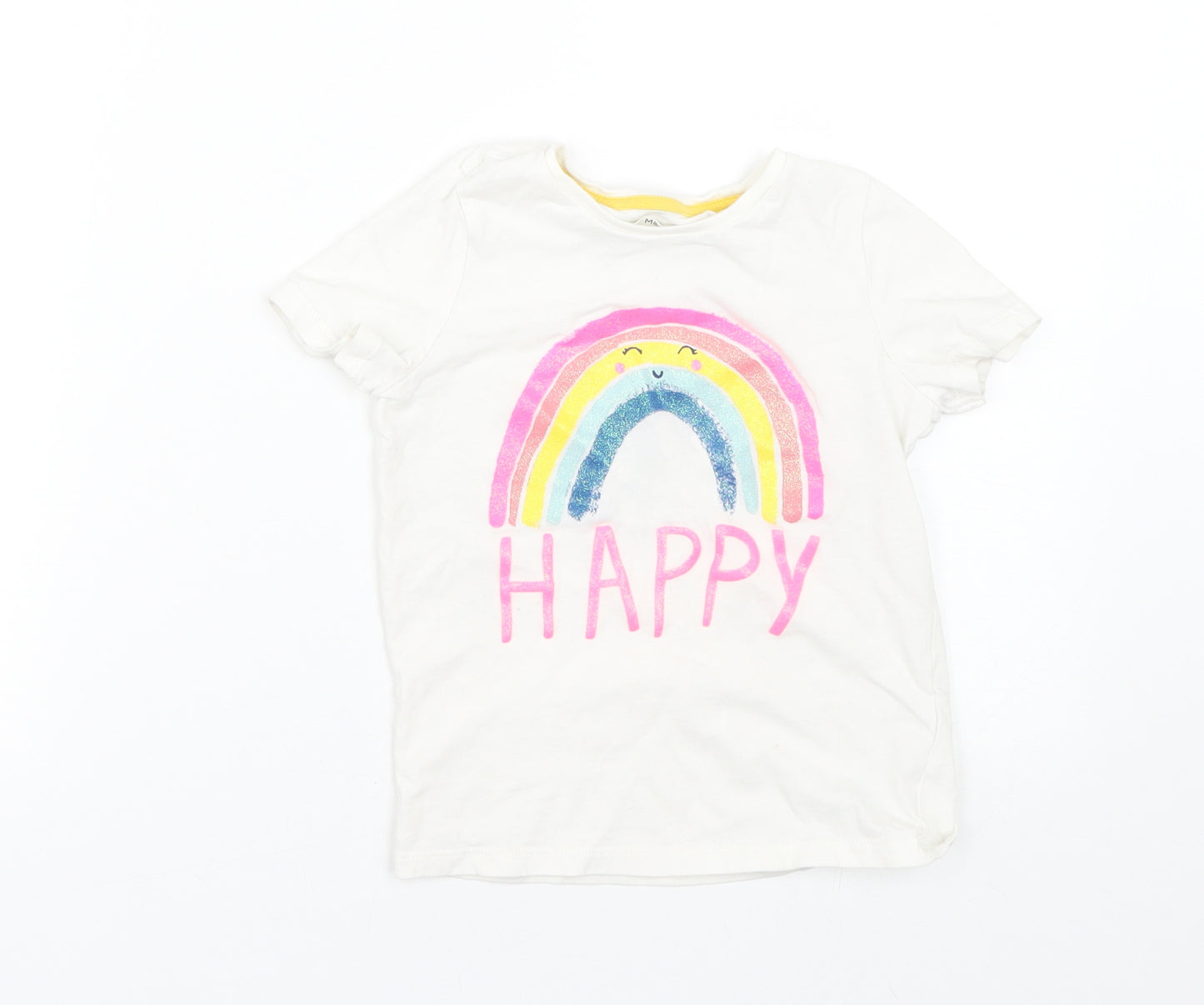 M&S Girls White   Basic T-Shirt Size 5-6 Years  - Rainbow