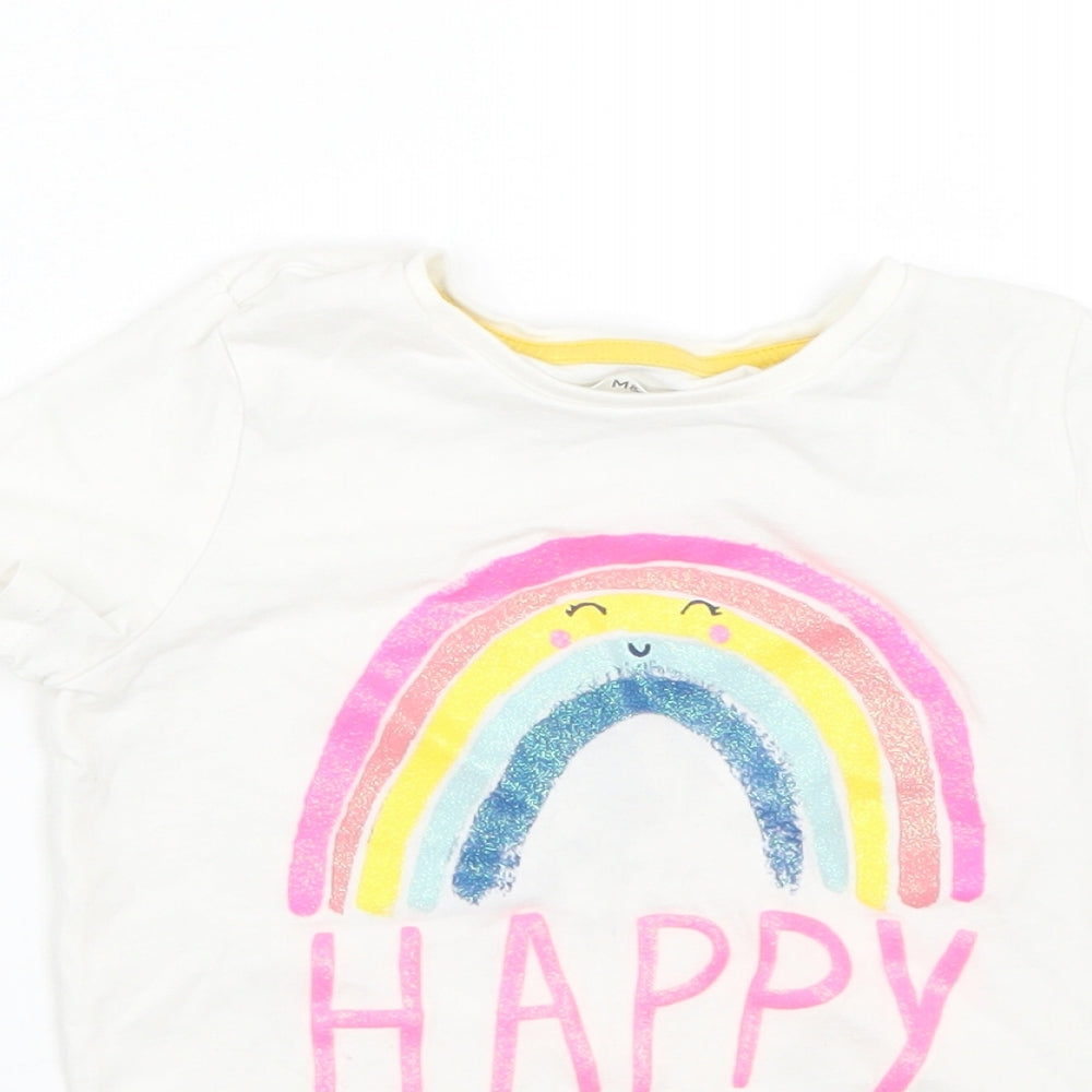 M&S Girls White   Basic T-Shirt Size 5-6 Years  - Rainbow