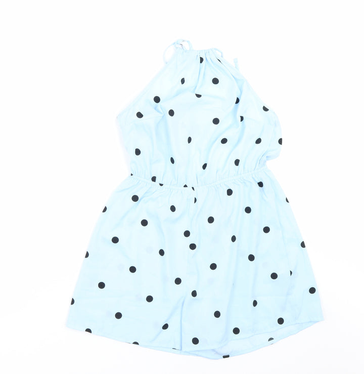 Boohoo Womens Blue Polka Dot  Jumpsuit One-Piece Size 10