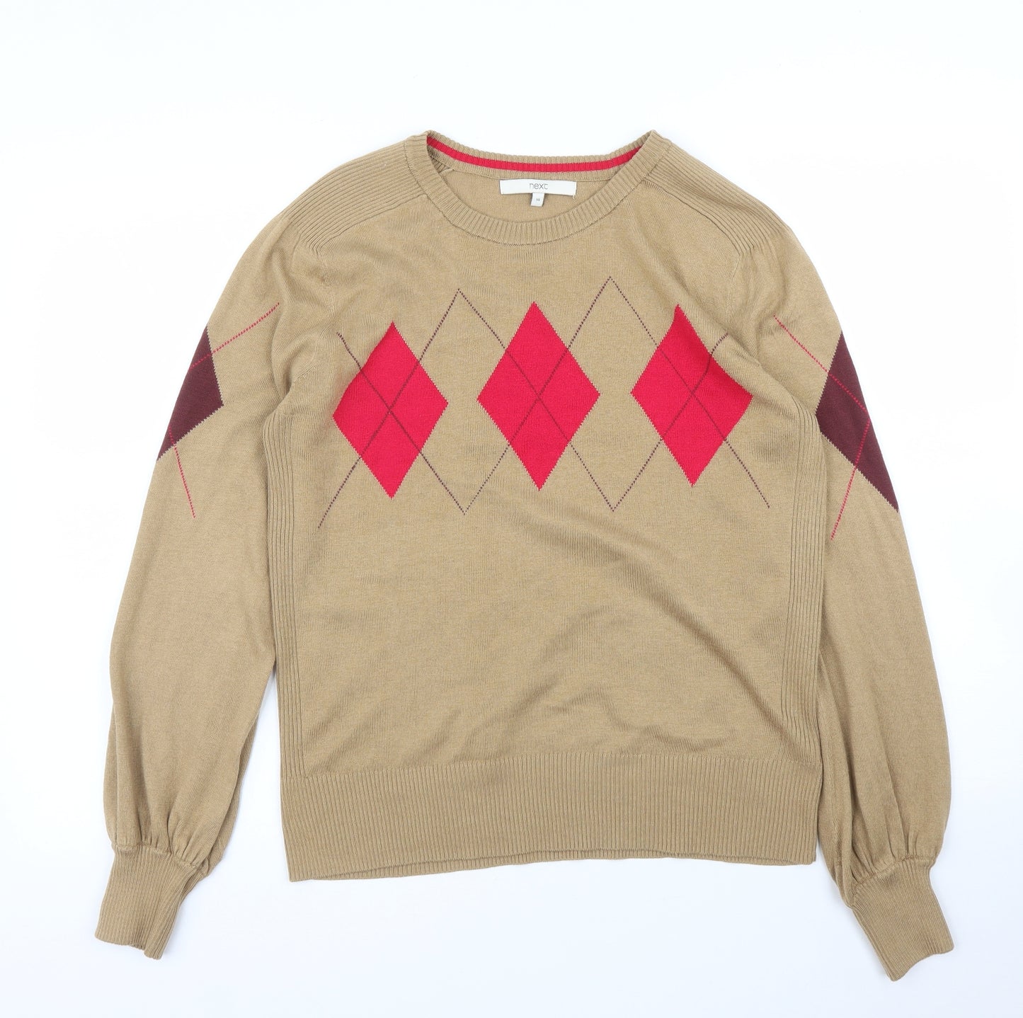 NEXT Womens Beige Argyle/Diamond  Pullover Jumper Size 14