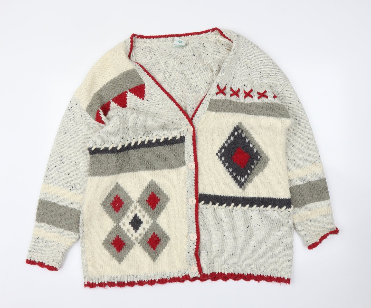 Canda Womens Beige Geometric  Cardigan Jumper Size L