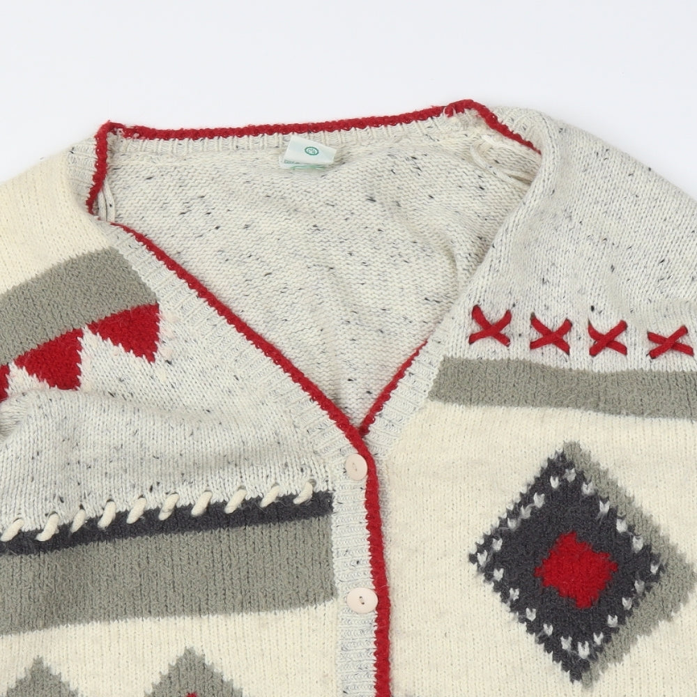 Canda Womens Beige Geometric  Cardigan Jumper Size L