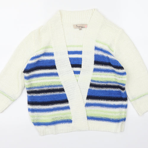 Inspire Womens White Striped  Cardigan Jumper Size S