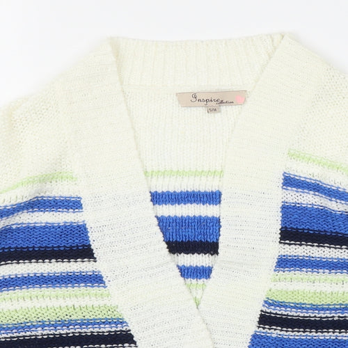 Inspire Womens White Striped  Cardigan Jumper Size S