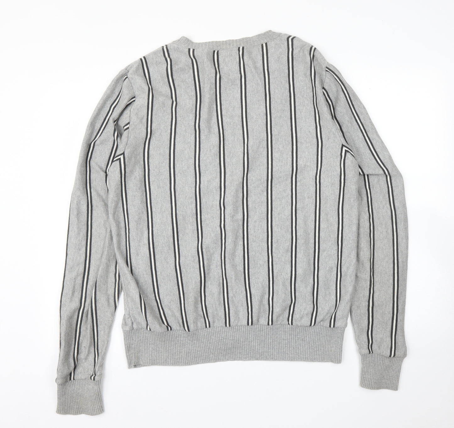 JACK & JONES Mens Grey Striped  Cardigan Jumper Size XL