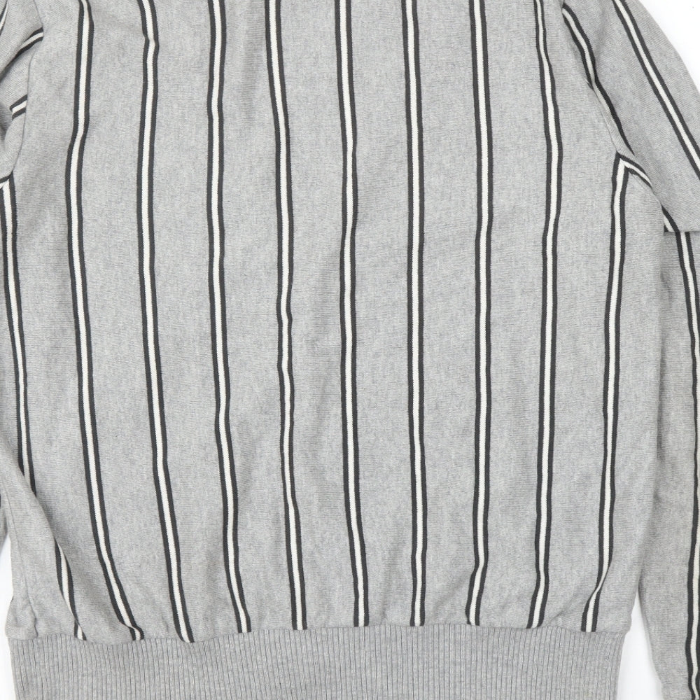 JACK & JONES Mens Grey Striped  Cardigan Jumper Size XL