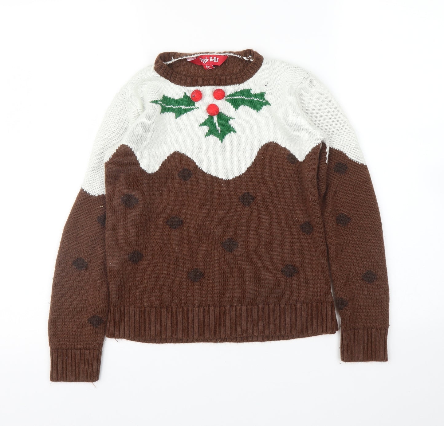 Jingle Bells Girls Brown   Pullover Jumper Size 9 Years  - Christmas