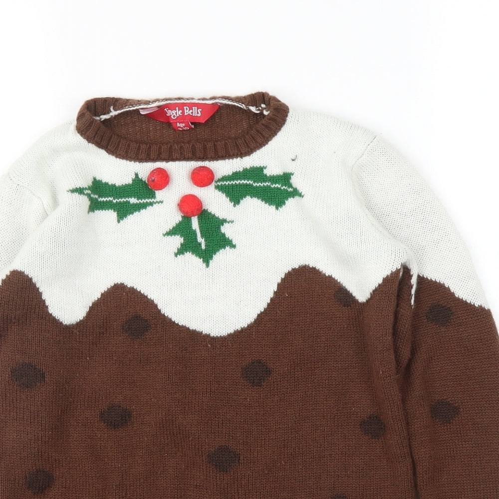 Jingle Bells Girls Brown   Pullover Jumper Size 9 Years  - Christmas