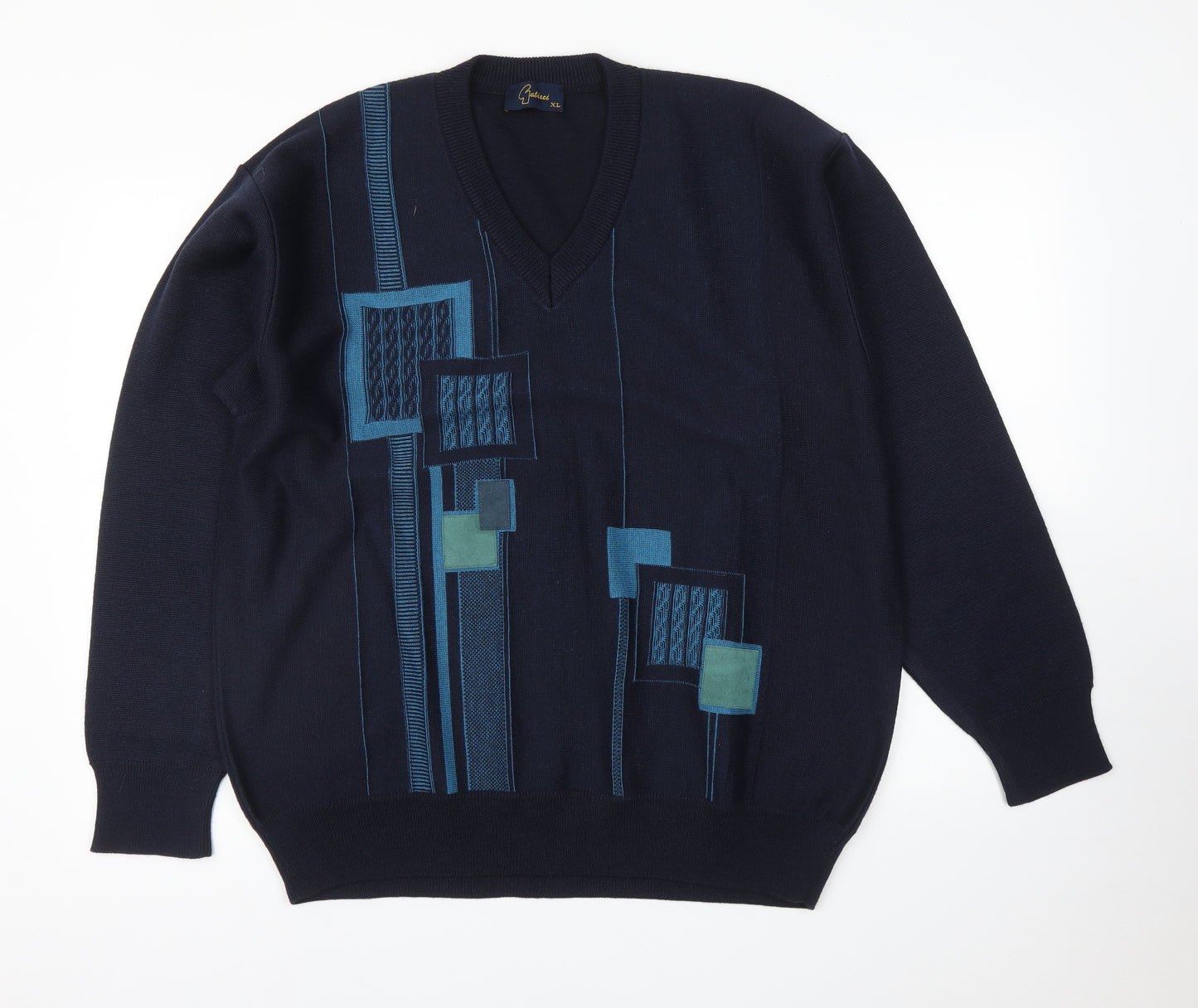 Gabicci Mens Blue Geometric  Pullover Jumper Size XL