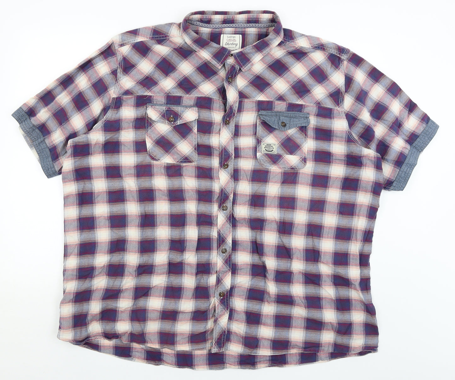 George Mens Blue Check   Button-Up Size 4XL