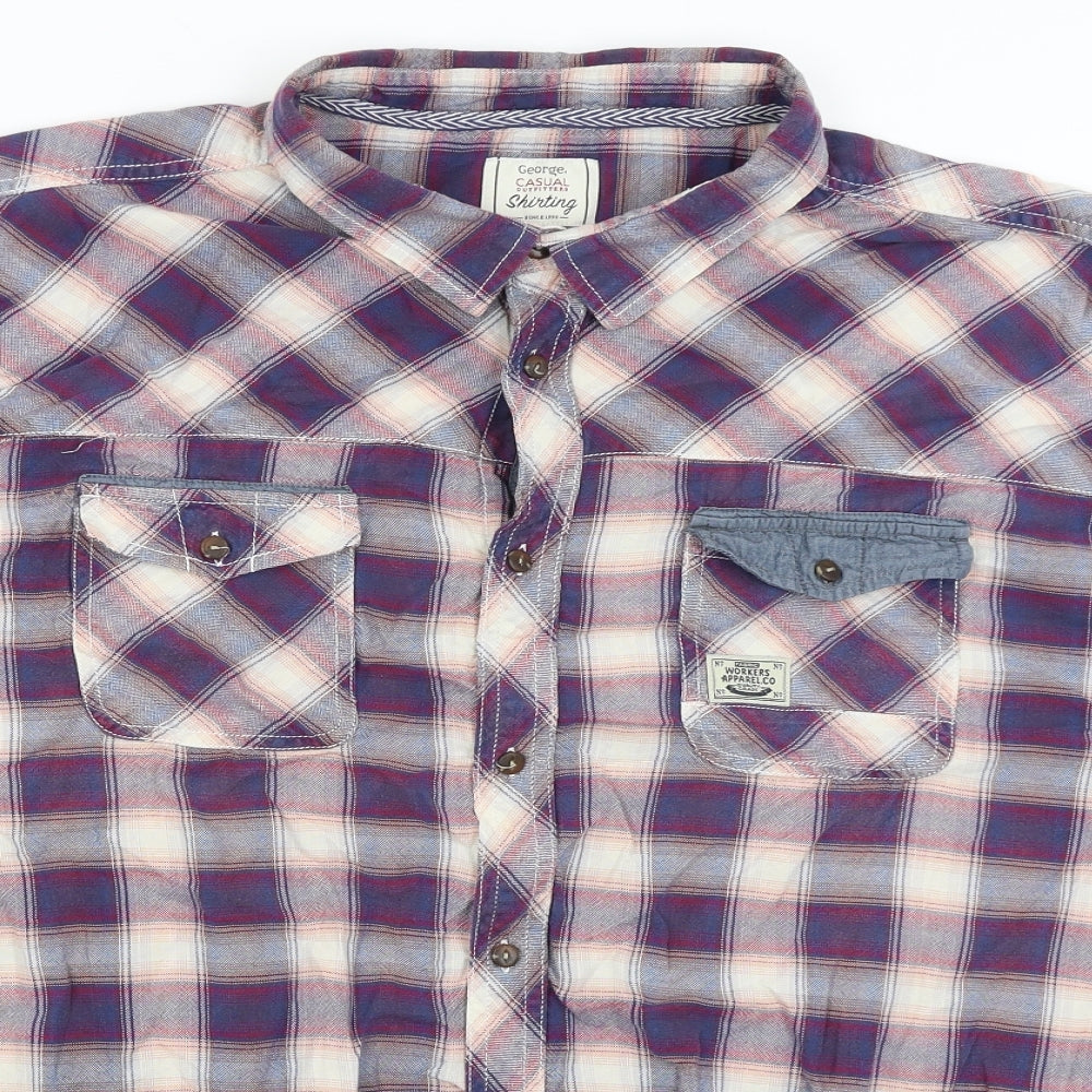 George Mens Blue Check   Button-Up Size 4XL