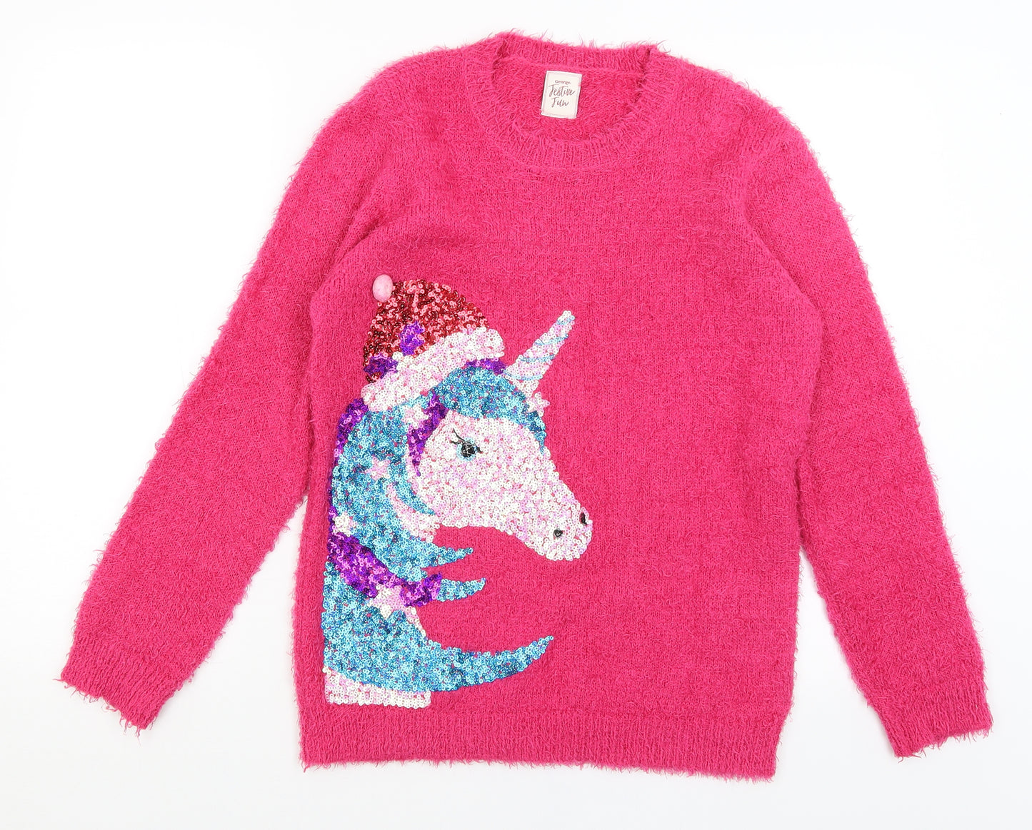 George Girls Pink   Pullover Jumper Size 12-13 Years  - Unicorn