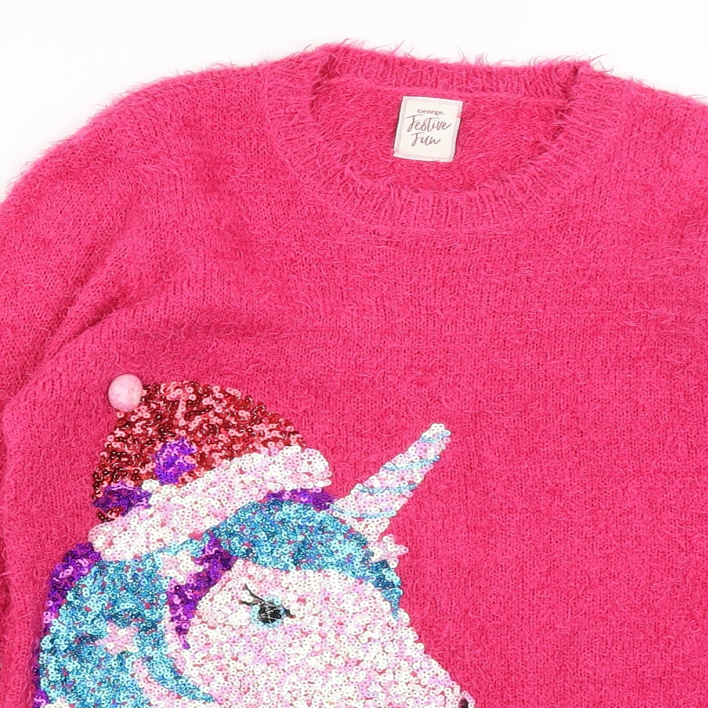 George Girls Pink   Pullover Jumper Size 12-13 Years  - Unicorn
