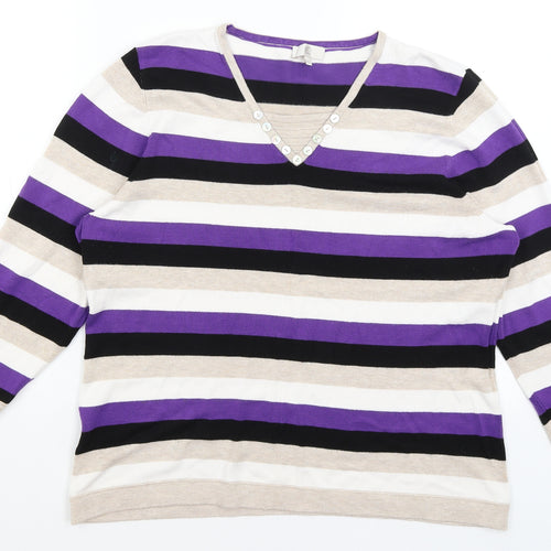 CC Womens Beige Striped  Pullover Jumper Size XL