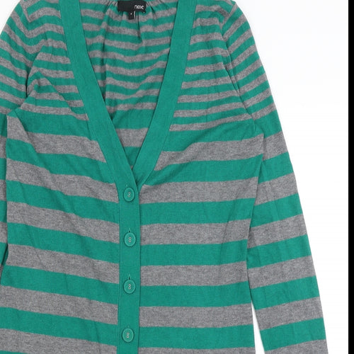 NEXT Womens Green Striped  Cardigan Jumper Size 8