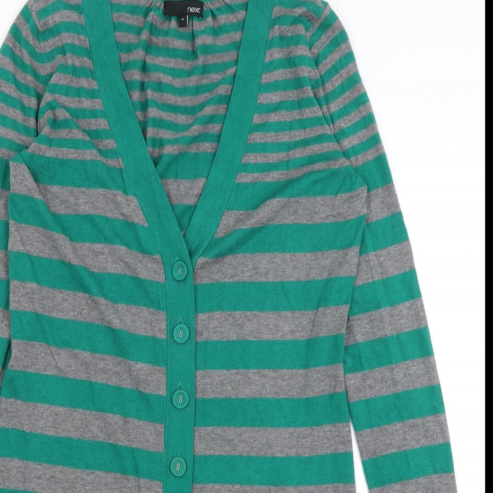 NEXT Womens Green Striped  Cardigan Jumper Size 8
