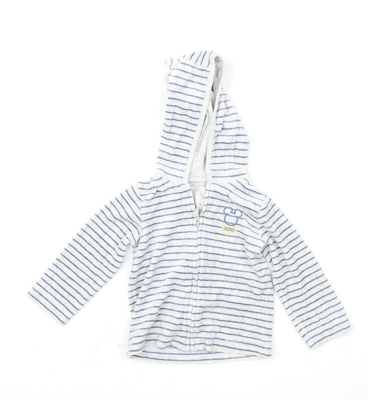 Front view of George Baby Grey Striped Full Zip Jumper, size 9-12, Months