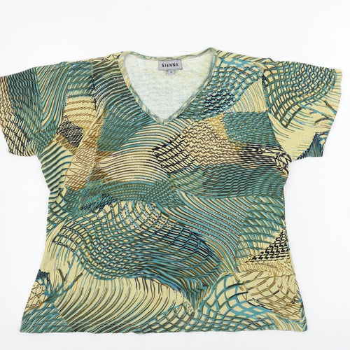 Sienna Womens Beige Geometric  Basic T-Shirt Size M