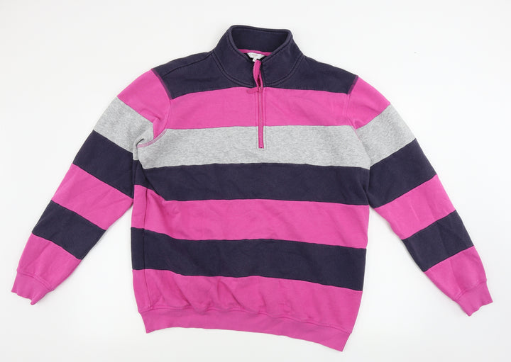 Cotton Traders Womens Pink Striped Henley Jumper Size 6