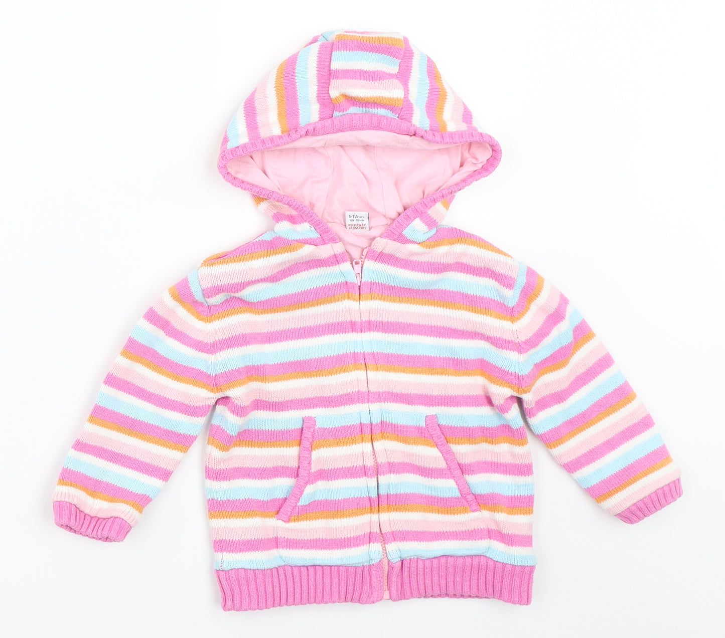 TU Girls Pink Striped  Jacket  Size 18-24 Months