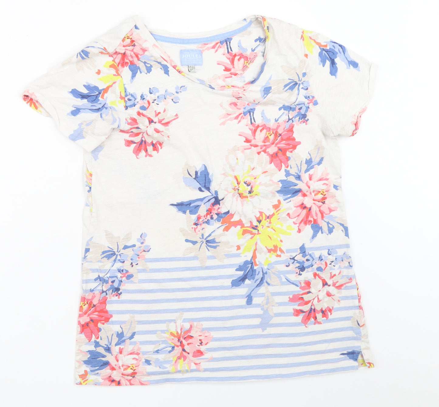 Joules Womens White Floral  Basic T-Shirt Size 12