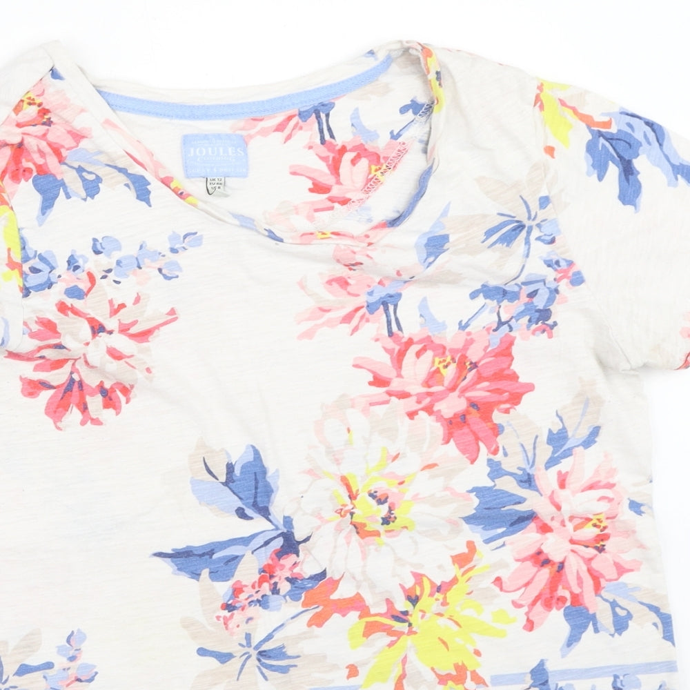 Joules Womens White Floral  Basic T-Shirt Size 12