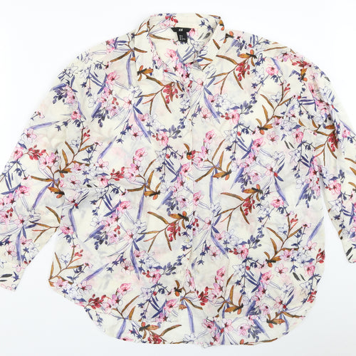H&M Womens Ivory Floral  Basic Button-Up Size 38
