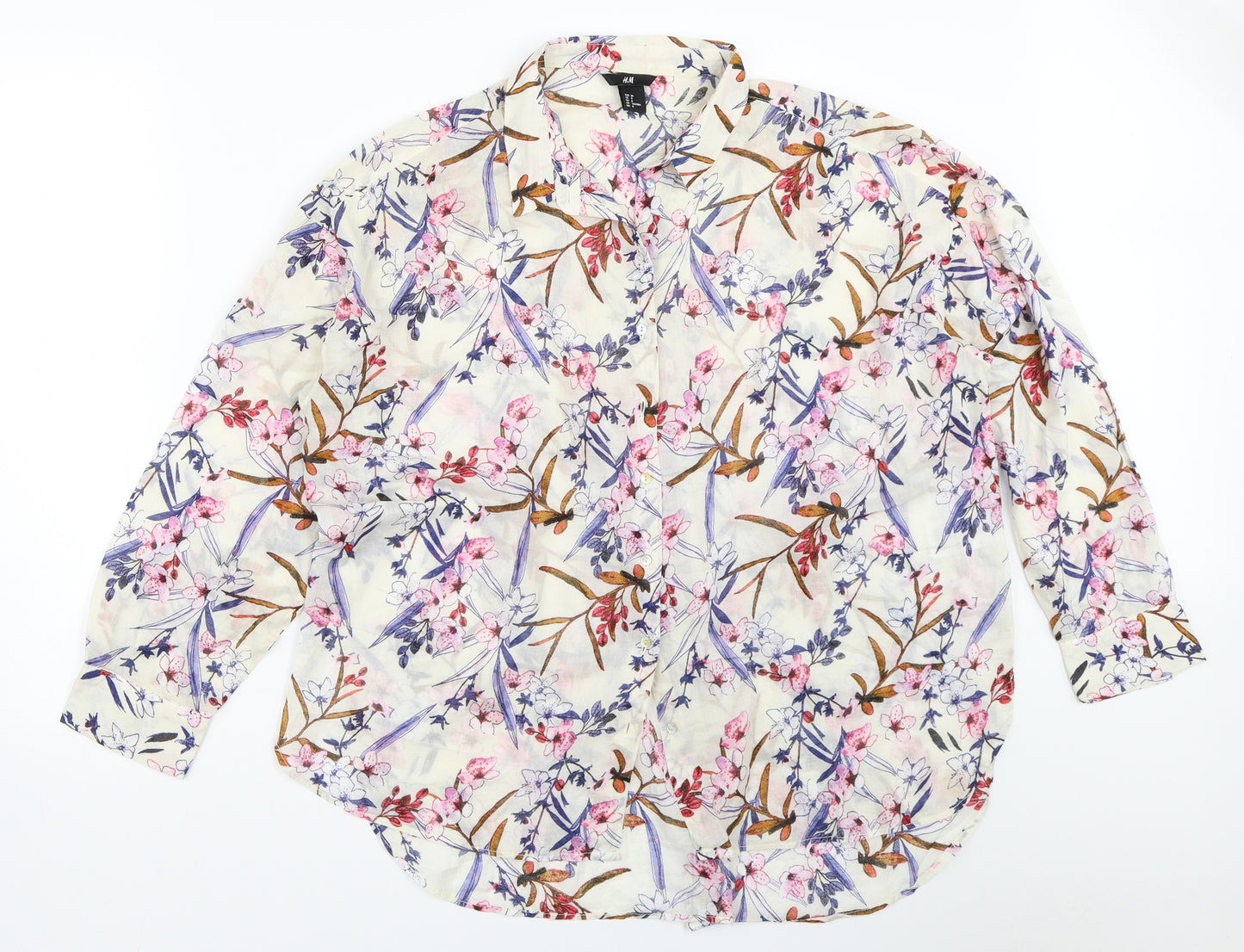 H&M Womens Ivory Floral  Basic Button-Up Size 38