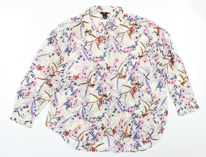 H&M Womens Ivory Floral  Basic Button-Up Size 38