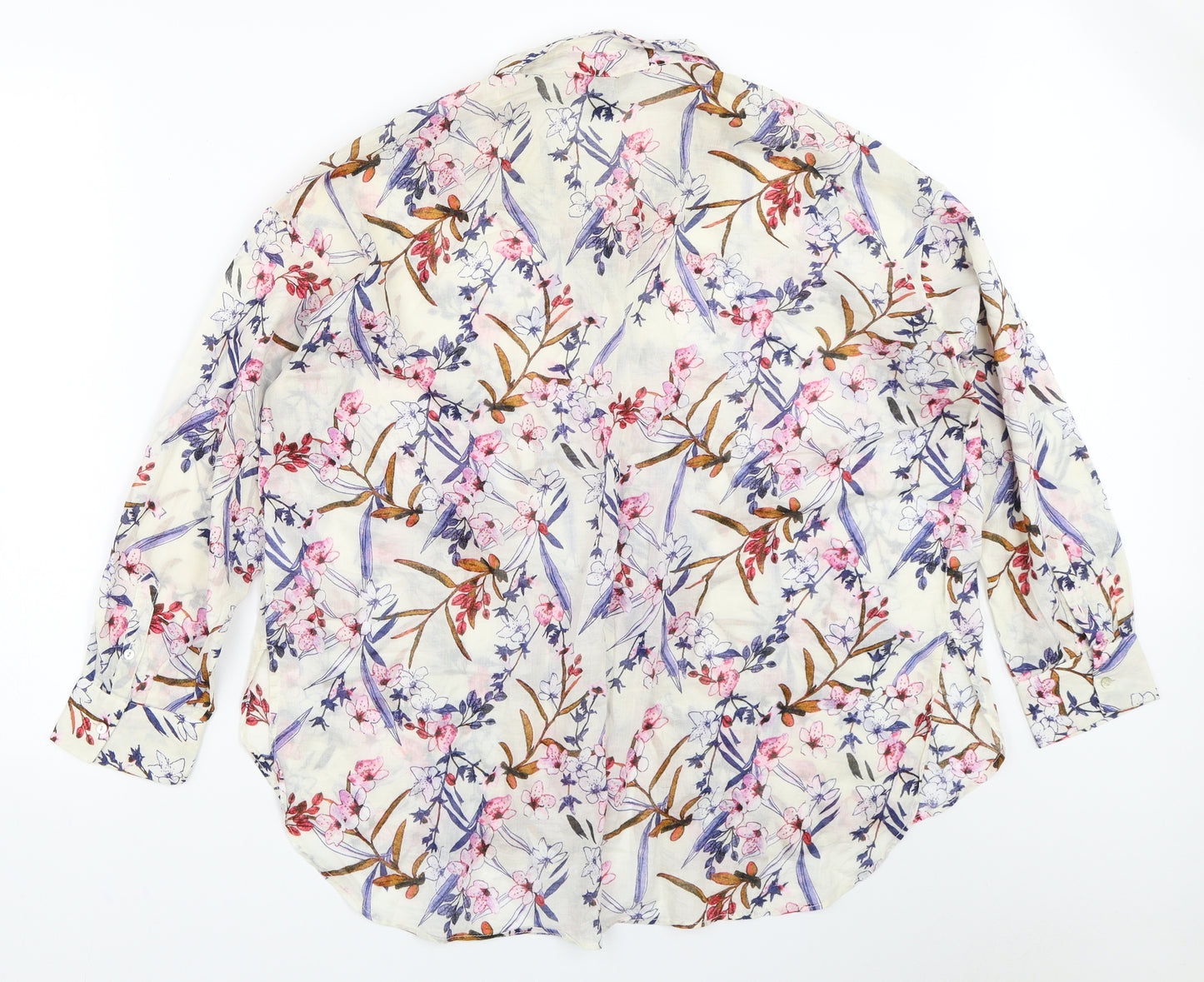 H&M Womens Ivory Floral  Basic Button-Up Size 38