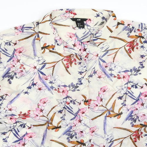 H&M Womens Ivory Floral  Basic Button-Up Size 38