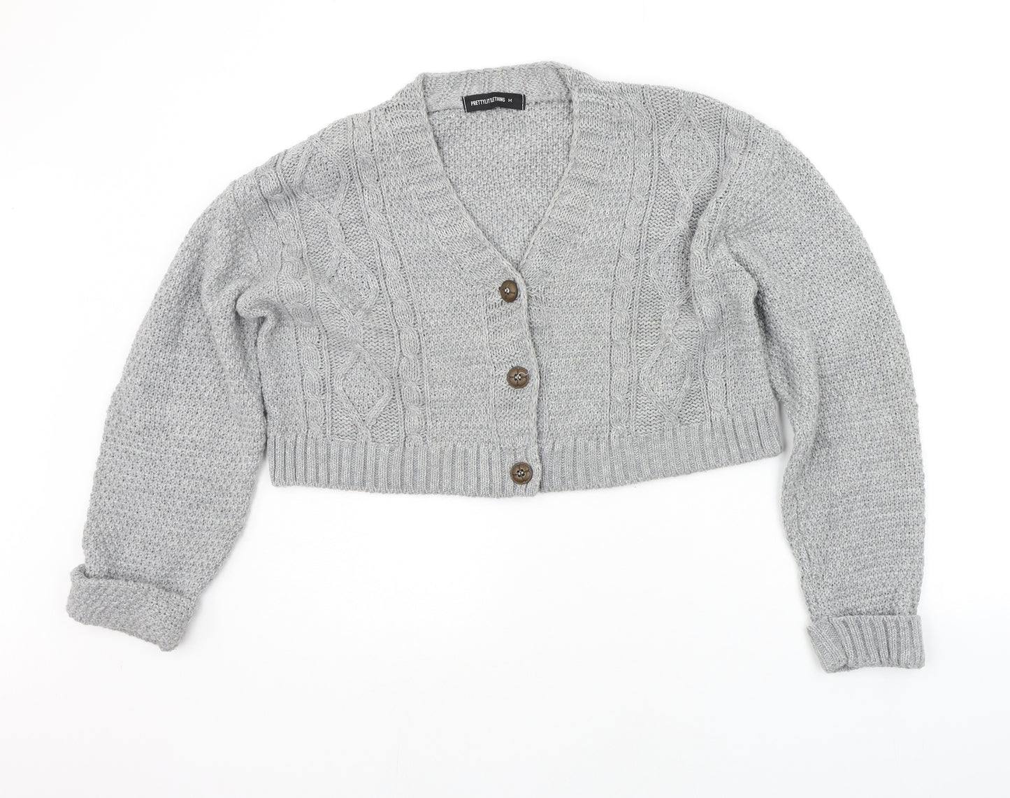PRETTYLITTLETHING Womens Grey   Cardigan Jumper Size M