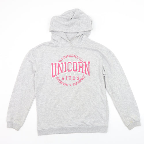 Primark Girls Grey Houndstooth  Henley Hoodie Size 14-15 Years  - UNICORN