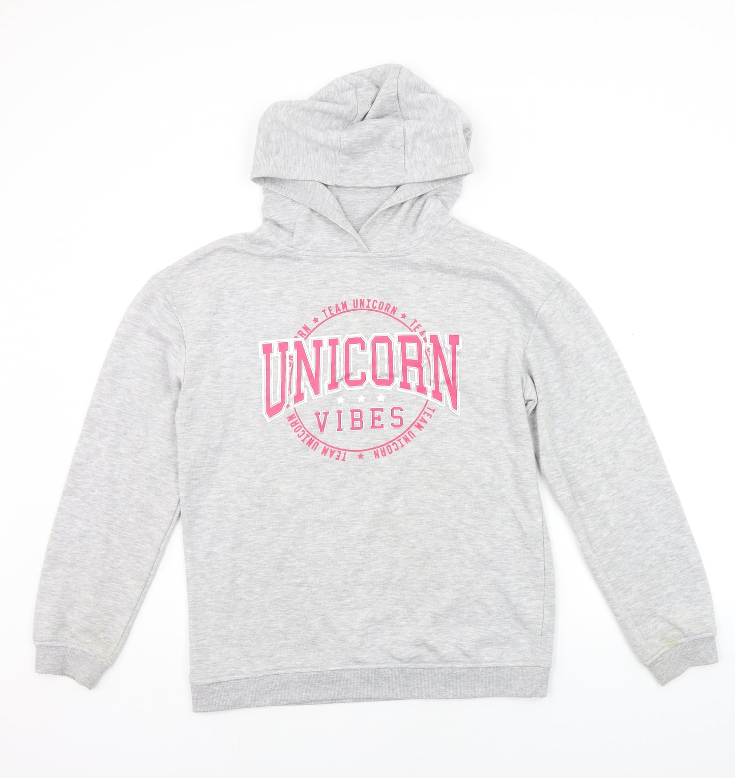 Primark Girls Grey Houndstooth  Henley Hoodie Size 14-15 Years  - UNICORN