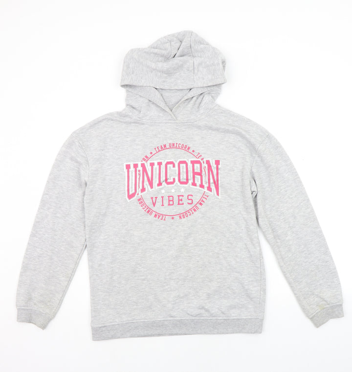 Primark Girls Grey Houndstooth  Henley Hoodie Size 14-15 Years  - UNICORN