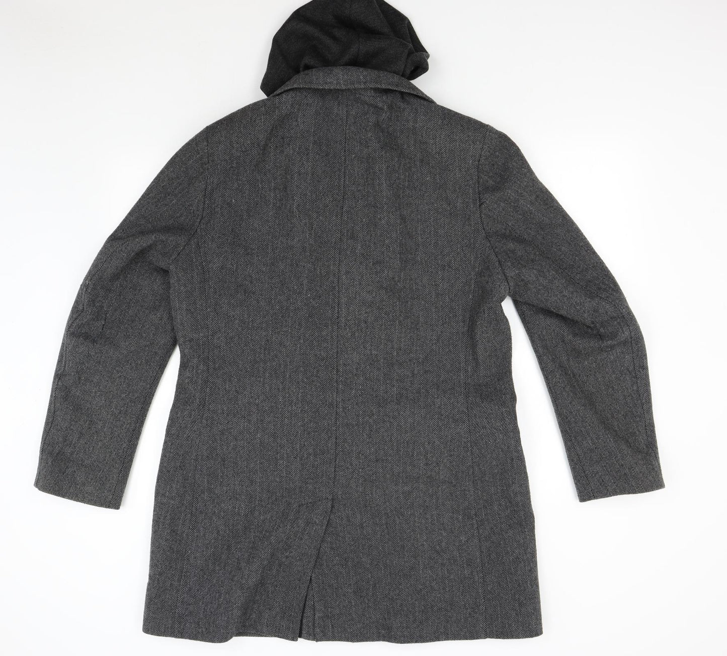 River Island Mens Grey Herringbone  Overcoat Coat Size L