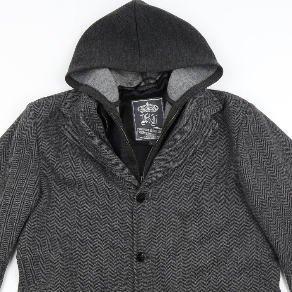 River Island Mens Grey Herringbone  Overcoat Coat Size L
