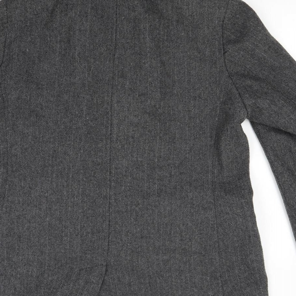 River Island Mens Grey Herringbone  Overcoat Coat Size L