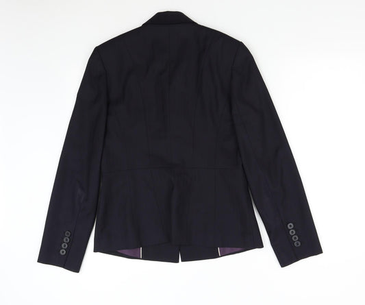 Back view of The Collection women’s blue striped jacket suit jacket, size UK 12