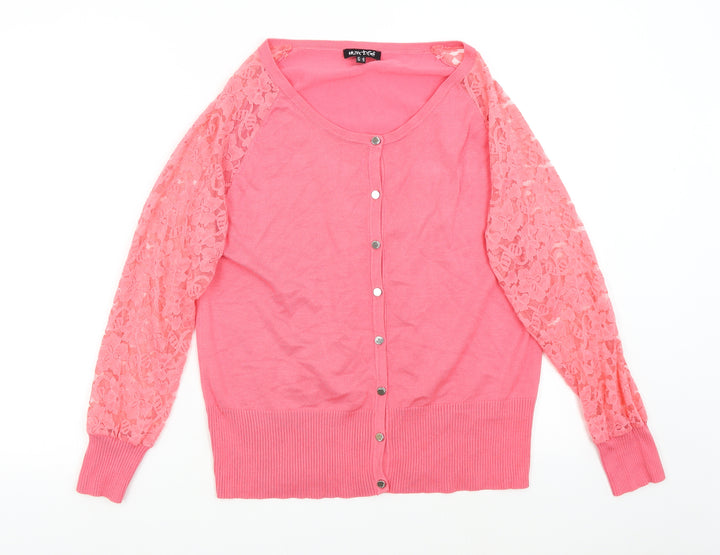 Marble Womens Pink  Knit Cardigan Jumper Size M  - Lace Sleeves