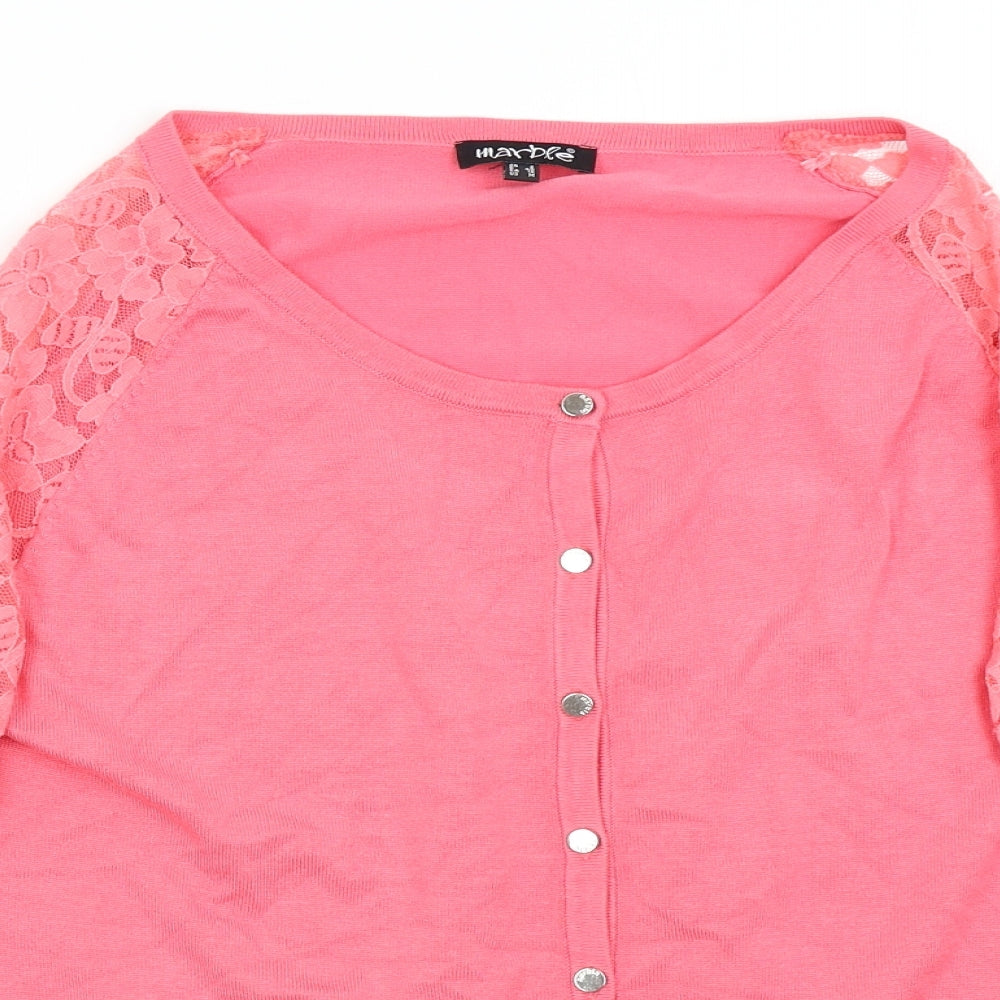 Marble Womens Pink  Knit Cardigan Jumper Size M  - Lace Sleeves