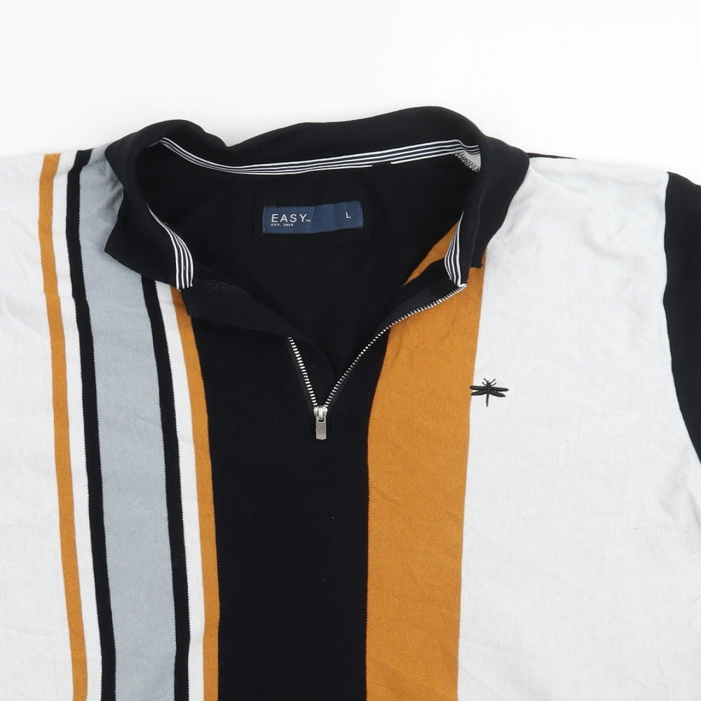 Easy Mens White Striped   Polo Size L