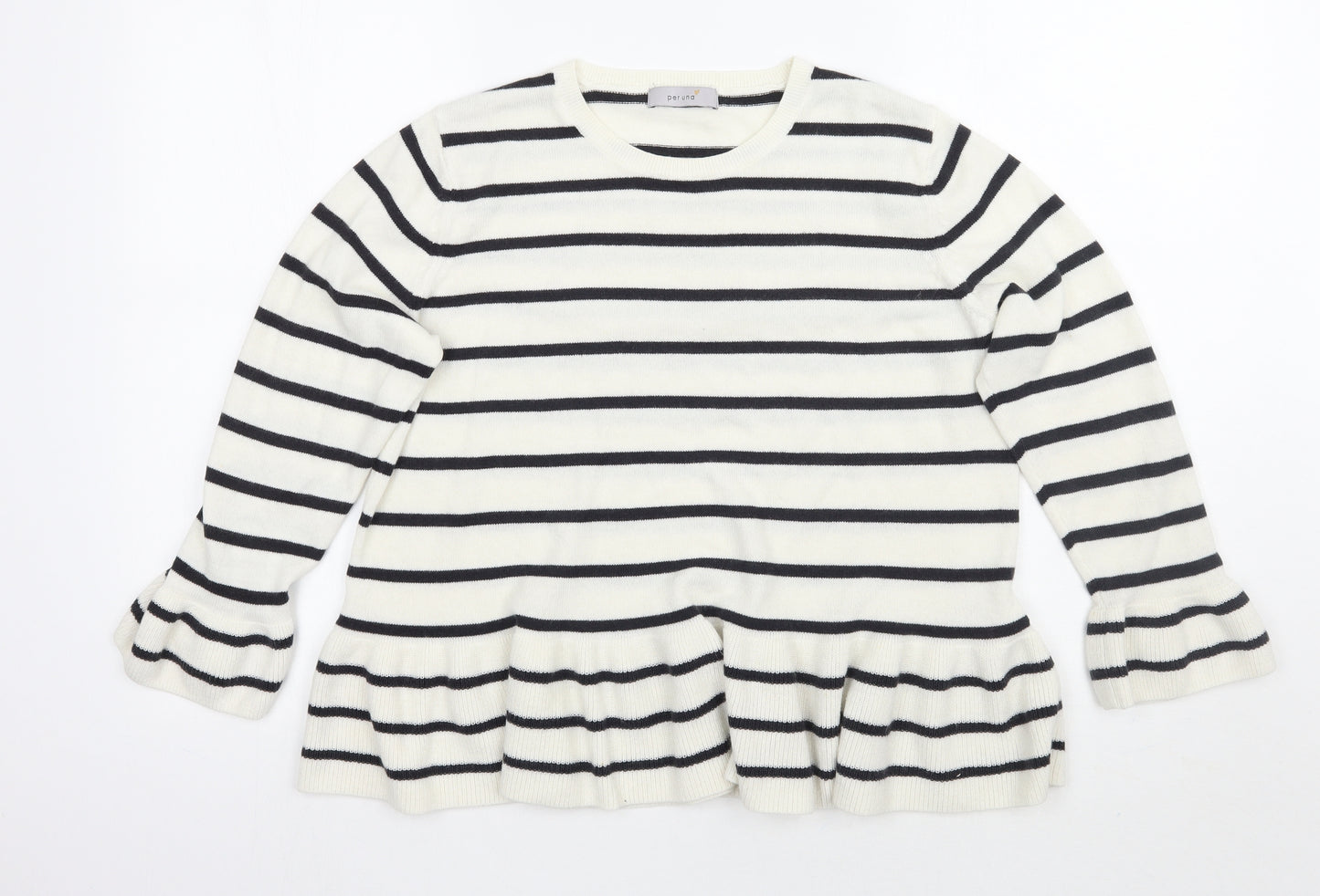 Per Una Womens White Striped  Pullover Jumper Size 14